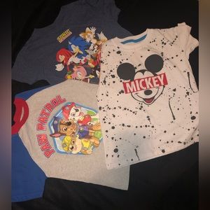 3 boys tshirts Sz 7  Sonic, Paw Patrol, Mickey Mouse